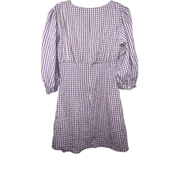 Zara Women's Blogger Style Lilac Gingham Pattern Rushed Side Mini Dress Sz L - Picture 16 of 16